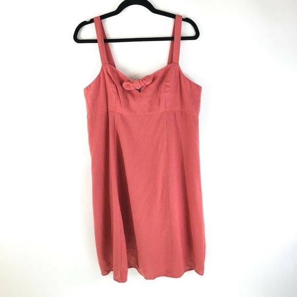 LOFT Outlet Lounge Shift Dress Linen Blend Bow V Neck Coral Pink Size L - Picture 1 of 4